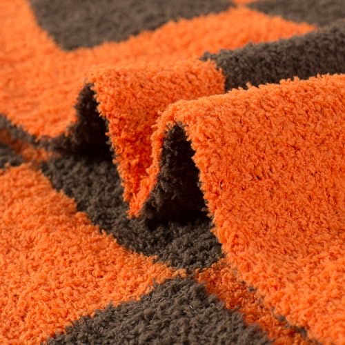 Carriediosa Checkered Throw Blanket 50" X 60", 400GSM Ultra Soft Microfiber Fuzzy Fluffy Reversible Cute Preppy Knitted Blankets Cozy Plush Fall Throws for Couch, Bed, Sofa, Burnt Orange - color: Check - Orange and Brown, size: 50" X 60"