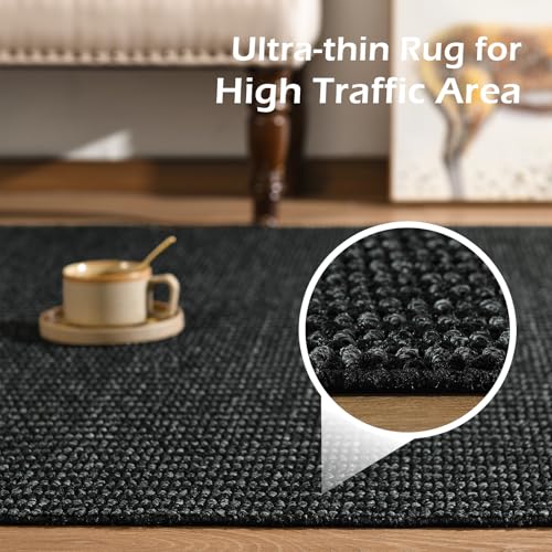 Softlife Hallway Runner Rug 2x6 ft Faux Jute Rugs Washable Entryway Rug Hall Carpet Runner Modern Farmhouse Laundry Kitchen Room Mat Long Carpet for Bathroom, Black - color: Black, size: 2' x 6' (24"x72")