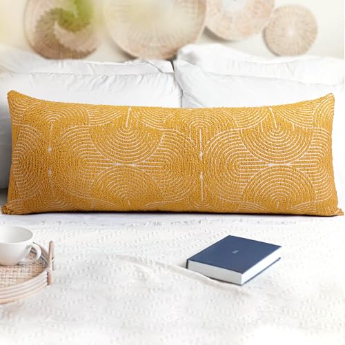 AELS Boho Decorative Textured Lumbar Throw Pillow Covers 14x36, Organic Modern Mid Century Rainbow Tufted Long Pillow Case, Farmhouse Geometric Woven Cushion Case for Bed Couch Sofa, Mustard Yellow - color: Mustard Yellow, size: 36" x 14" (Pack of 1)
