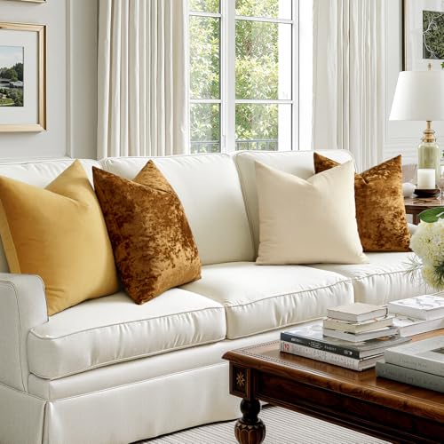 MIULEE Velvet Throw Pillow Covers Set of 2, Soft Neutral Decorative Pillow Cases with Luxurious Textured Vintage Cushion Covers for Home Decor Couch Sofa Bed, Golden Brown 18x18 inch - color: Golden Camel, size: 18" x 18" (Pack of 2)