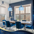 Farmhouse Pendant Light – Hand-Blown Blue Hammered Glass Shade, Black Finish, E26 Socket, Adjustable Chain Hanging Light Fixture for Kitchen Island, Dining Room & Hallway, 15" H x 12" D - color: Chain Blue