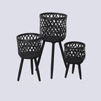 Nordic Style Rattan Flower Pot Indoor Balcony Living Room Plant Green Flowers Hand-Woven Wooden Tall Floor Flower Stand (Black, 9.7x17inch(24.5x43cm))