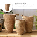 Toyvian Large Woven Plant Basket Boho Straw Flower Pot Indoor Outdoor Decorative Planter for Living Room with Handwoven Rattan Design