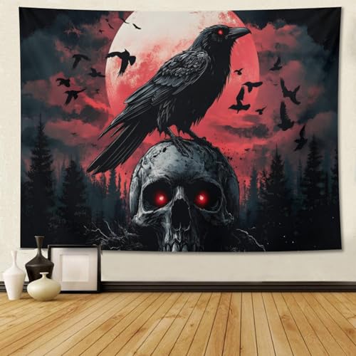 ZKPeFeH Crow Blood Moon Forest Tapestry Crow Tapestry Raven Tapestry Halloween Tapestry Gothic Tapestries Full Moon Tapestry 24x42Inch - color: Crow Blood Moon Forest 0, size: 24"L x 42"W