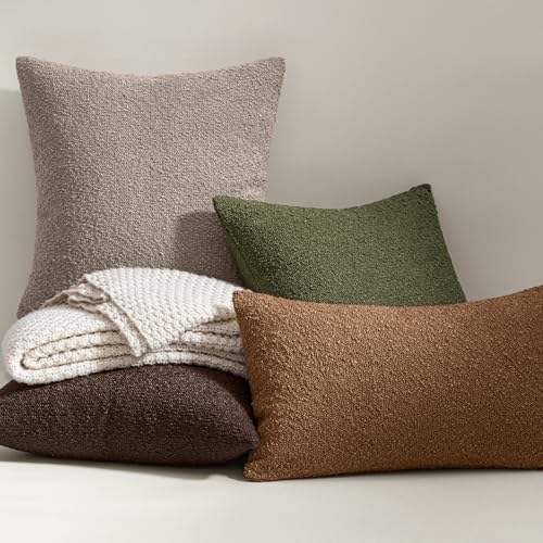 MIULEE 18x18 Inch Decorative Pillow Covers for Couch Bed Set of 2 Textured Boucle Neutral Throw Pillow Covers Light Taupe Accent Solid Pillowcases Sofa Living Room Home Decor - color: Light Taupe, size: 18" x 18" (Pack of 2)