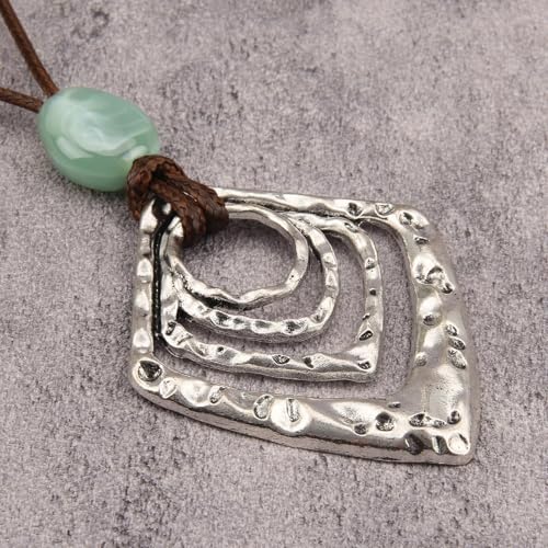 Leather Necklace for Women Long Boho Pendant Hippie Choker Necklace Bohemian Layered Leather Rope Wooden Jewelry Gifts - style: Large Boho Necklace