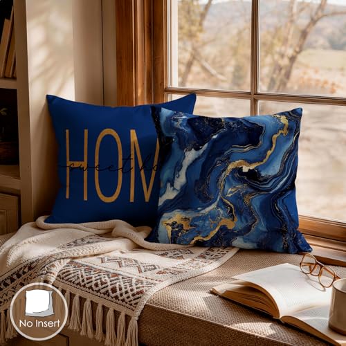 OBSEDE Blue Marble with Faith Quotes Decorative Throw Pillow Covers 18 × 18 in, Set of 4, Couch Cushion Cases Inserts for Sofa Bed Living Room Home Decor, Single-Sided Print - color: Blue Marble With Faith Quotes, size: 18" x 18" (Pack of 4)