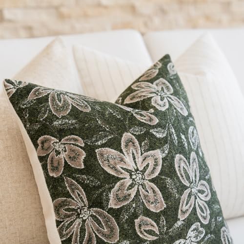 FIOUOVO Floral Throw Pillow Covers 20x20 Set of 2 Farmhouse Pillow Covers Vintage Neutral Accent Pillowcases Decorative Cushion Covers for Sofa Couch Living Room Bedroom Home Decor, Olive Green - color: Olive Green, size: 20" x 20" (Pack of 2)