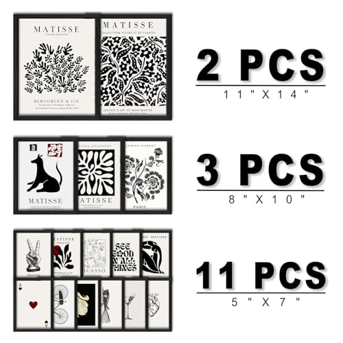 ANERZA 16 PCS Framed Black and White Wall Art Decor, Matisse Abstract Wall Prints for Bedroom, Gallery Wall Frame Set, Minimalist Posters for Living Room Aesthetic, Collage Kit, Dorm Home Artwork - color: Black&White, size: 12"x15" Framed