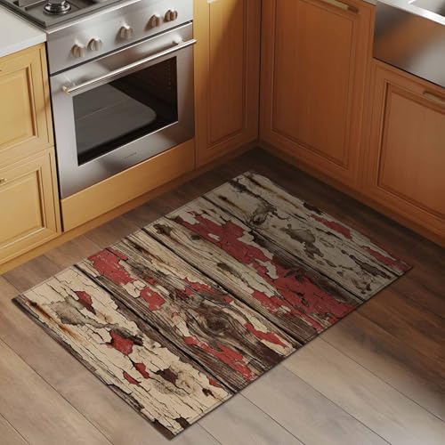 Farmhouse 2x3 Small Rug for Entryway Kitchen Front Door, Country Rustic Shabby Chic Retro Wooden Texture Washable Throw Rug Absorbent Non-Slip Indoor Floor Mat for Kitchen Entrance Dog Home Office - color: Brown, size: 2' x 3' (Rectangular)