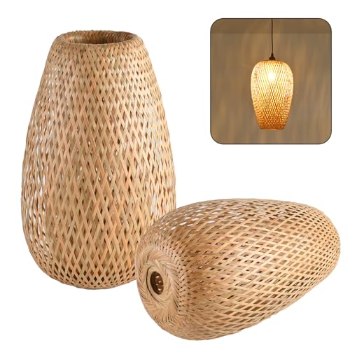 Bamboo Lamp Shade, 2-Pack Hand-Woven Bamboo Rattan Hanging Light Shade,D 9.05" Rattan Table Lamp Shade for Floor Lamp, Wall Sconces Light Cover Table Light,Pendant light - color: Bamboo 9.05 in 2-Pack