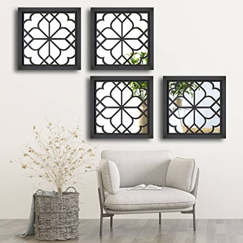 Wocred Set of 4 Mirrors Square Wall Mirror,Gorgeous Rustic Farmhouse Accent Mirror,Black Entry Mirror for Bathroom Renovation,Bedrooms,Living Rooms and More(12”x12”4pcs) - color: Black, size: 12x12 inch - 4 PCS