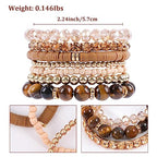 Bohemian Natural Stone Beaded Bracelets for Women Men Stackable Stretch Beads Bracelet Set with Charm and Tassel Multilayered Elastic Gemstone Bracelets Summer Beach Boho Jewelry Gift for Women - color: Brown-1