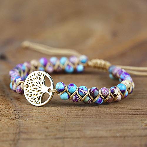 Women Boho Wrap Bracelet,Handmade Natural Stone Crystal Emperor Beads Heart Bracelet, Fashion Bohemian Jewelry Gift for Women - color: Purple Emperor #2