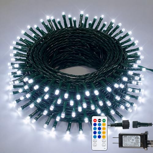 Hopolon White Christmas Lights Outdoor, 33 FT 100 LED Connectable Christmas Tree Lights Green Wire with Remote, 8 Modes Waterproof Plug in Twinkle String Light for Indoor Wedding Party Xmas Decor - color: Cool White, size: 100 LED with Remote