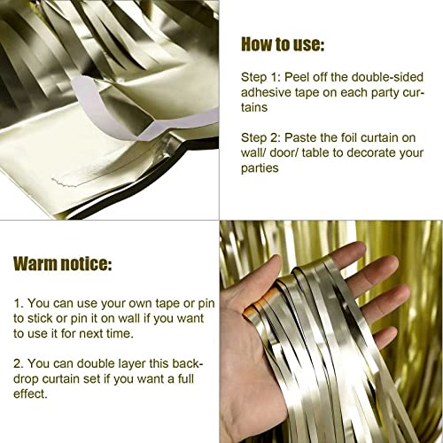 4 Pack Light Gold Foil Fringe Curtain Backdrop, 3.28Ft x 8.2Ft Metallic Tinsel Foil Fringe Streamer Curtains for Party, Photo Booth Props, Birthday, 2022 Graduation Party Supplies - color: Light Gold