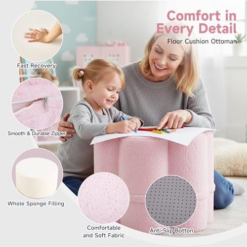 Tiita Floral Pouf Ottoman, Foot Stools Ottoman with Foam Chunk Filling, Puff Foot Rest for Couch, Living Room, Kids Room, Pink - color: Flower Pink