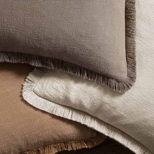 MIULEE Decorative Throw Pillow Covers Neutral Linen Fringe Throw Pillows Set of 2 Natural Coffee Boho Farmhouse Cushion Covers with Tassels for Couch Sofa Bed Living Room Spring Decor 18x18 Inch - color: Coffee, size: 18" x 18" (Pack of 2)