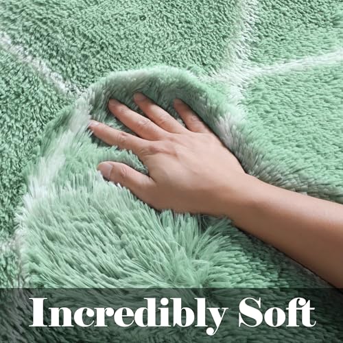 ONASAR Area Rugs for Bedroom Living Room, 4x6 Fluffy Sage Green and White Throw Rug, Soft Plush Fuzzy Shaggy Geometric Floor Carpet for Nursery Kids Girls Boys Teen Dorm Home Decor Aesthetic - color: Sage Green / White, size: 4' x 6' (Rectangular)