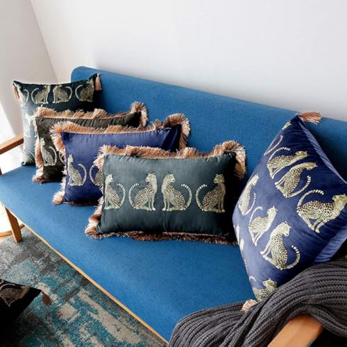 Square Decorative Throw Pillow Cover with Tassels Leopard Pattern Cushion Cover Luxury Style Soft Velvet Pillowcase for Sofa Couch Bedroom (18"x18",Royal Blue) - color: Royal Blue, size: 18" x 18" (Pack of 1)
