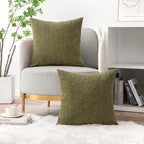 MIULEE Pack of 2 Couch Throw Pillow Covers 16x16 Inch Soft Olive Green Chenille Pillow Covers for Sofa Living Room Solid Dyed Pillow Cases - color: Olive Green, size: 16" x 16" (Pack of 2)