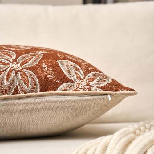 Yangest Flower Pillow Cover 20 x 20 Inches, Nature Chenille Square Throw Pillow Cover Soft Luxury Neutral Accent Couch Pillow Cover for Living Room Bedroom, Rust - color: Rust, size: 20" x 20" (Pack of 1)