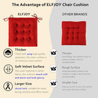 ELFJOY 4 Pack Chair Cushions for Dining Chairs Chair Pads Cushion for Kitchen Office Tufted Square Seat Cushion with Ties (16" Red Velvet) - color: Bright Red