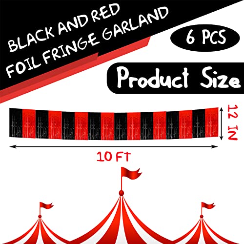 6 Pack 10 Feet Black Red Foil Fringe Garland Metallic Tinsel Streamers Banner Wall Hanging Curtain Backdrop Banner for Parade Floats, Thanksgiving, Christmas, Birthday, Halloween Party Decorations - color: 6 Pack Black Red