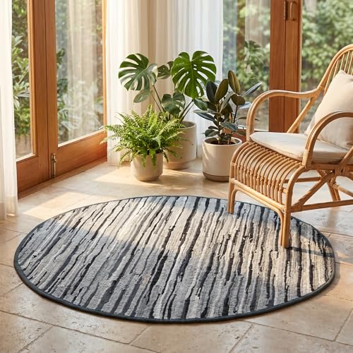 Cotton Hand Woven Chindi Area Rug 4 Feet Round - Charcoal, Reversible Large Durable Indoor Décor Carpet Ideal for Bedroom, Living Room, Nursery | Grey Soft Farmhouse Circle Floor Mat for Home Space - color: Charcoal, size: 4' (Round)