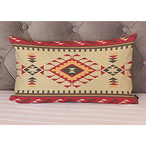 EKOBLA Vintage Ethnic Pattern Oblong Throw Pillow Covers Tribal Print American Aztec Boho Geometric Decorative Home Throw Cushion Cases for Couch Sofa Bedroom Cotton Linen 12x20 Inches - color: Multi-bs02, size: 20" x 12" (Pack of 1)