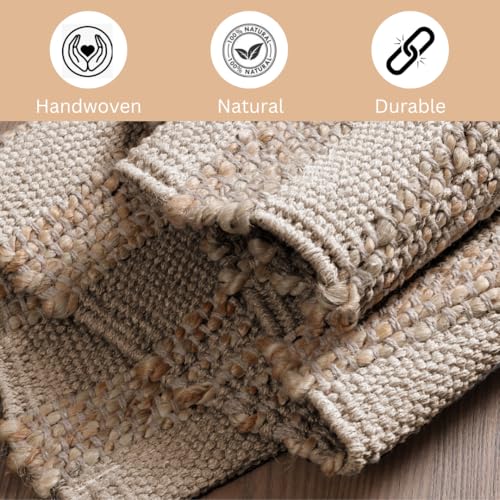 Area Rug Farmhouse 2x3 Feet - Hand Woven Jute Cotton Rug Bohemian Rustic Vintage - Non Slip Floor Rug for Bedroom Living Room Kitchen Dorm Entryway Hallway - Area Rug Natural - color: Natural, size: 2'x3'