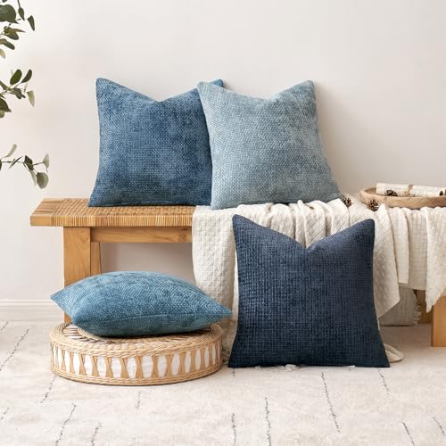 MIULEE Pack of 2 Coastal Blue Throw Pillow Covers 18x18 Inch Summer Modern Boho Accent Decorative Pillow Covers Soft Farmhouse Cushion Covers for Home Decor Couch Bed Sofa Living Room - color: Coastal Blue, size: 18" x 18" (Pack of 2)