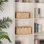 iEGrow Scalloped Wicker Basket, Set of 2 Woven Rattan Natural Water Hyacinth Baskets with Built-in Handles, Rectangle Storage Baskets for Organizing, Decor, Shelf and Nursery Room - size: Rectangle