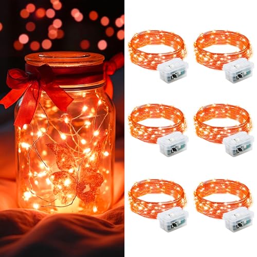 AIKEI 6 Pack LED Fairy Lights Battery Operated, Mini String Lights Waterproof 7ft 20 Led Firefly Starry Lights for Wedding Party Bedroom Garden Christmas Decoration Orange - color: Orange, size: 6PCS-STANDARD