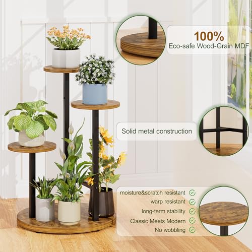 3 Tiers Wood Plant Tables Indoor Plant Stand Tall Metal Wood Plant Shelf Outdoor Indoor Plant Table Rack Tiered Plant Stand Garden Accessories for Living Room Balcony Patio - BlackRound - color: BlackRound, size: 3-tiers