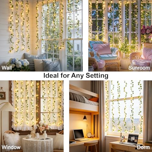 suddus Vines with Light for Bedroom, 200 LED Fairy Lights with Vines, Ivy Curtain Lights for Dorm, Wedding, Party, Wall, Indoor, Outdoor Decor, 6.5ft x 6.5ft with Remote（Warm White） - color: Ivy, size: USB-200led