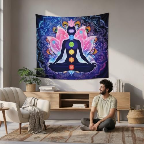 7 Chakra Mandala Tapestry - Yoga Meditation Wall Hanging for Bohemian Home Decor & Spiritual Healing (59x51 inches)
