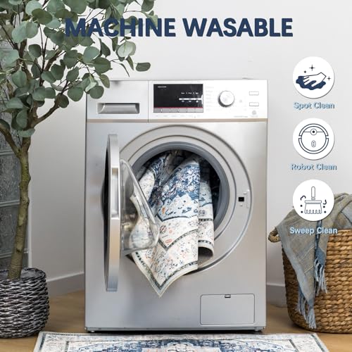 DECOMALL Maila Machine Washable Rugs 2x3ft, Traditional Oriental Blue Rug,Vintage Distressed Large Rugs Carpet for Living Room Bedroom - color: 09blue, size: 2' x 3' (Rectangular)