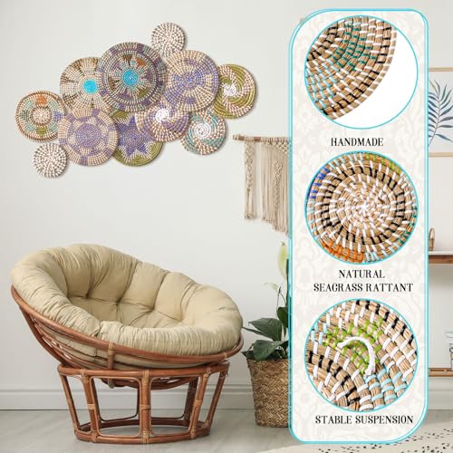 Tatuo 11 Pcs Boho Wall Basket Decor Bulrush Woven Wall Hanging Art Round Farmhouse Rustic Handmade Wicker for Summer Home, Bedroom, Living Room, Kitchen Decorations, Multi Sizes(Multicolour) - style: Multicolour