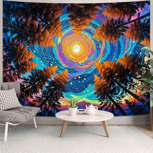 Wegklazax Celestial Forest Tapestry, Artistic Fantasy Wall Art for Room Decor, Vibrant Nature Home Decor 60" L x 44" W - color: Blue Yellow, size: 60"L x 44"W