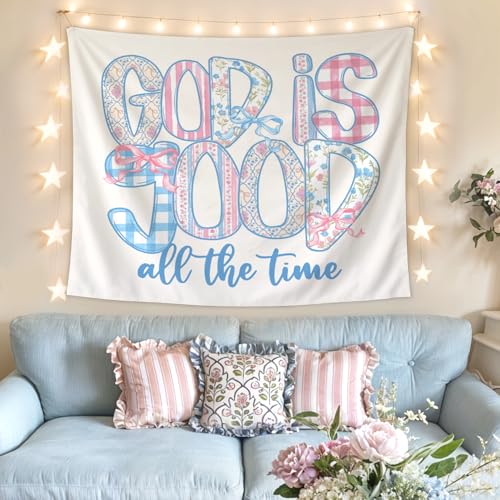 Lacama Cute Christian Tapestry, Preppy Bible Tapestry Decor for Bedroom College Dorm Apartment, College Dorm Decor,Christian Gifts for Women, God is Good all the Time Blanket 50x60 Inches - color: god is good all the time