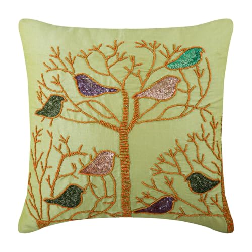 The HomeCentric Pillow Covers, Lime Green Throw Pillows for Couch 16x16 inch (40x40 cm) Silk Zippered Pillow Covers, Birds, Pigeon, Sequins Embellished, Modern Designer Toss Pillow - Pigeon Love - color: 16. Lime Green (Pigeon Love), size: 16" x 16" (Pack