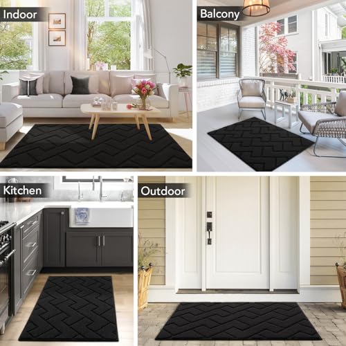hicorfe Front Door Mat Outside Entrance,32"x40" Absorbent Muddy Dirt Resist Welcome Door Mats Outdoor Indoor,Stain and Fade Resistant,Non Slip Backing Entry Mat Doormat for Entryway(Black) - color: Black, size: 40" x 32" (Rectangular)