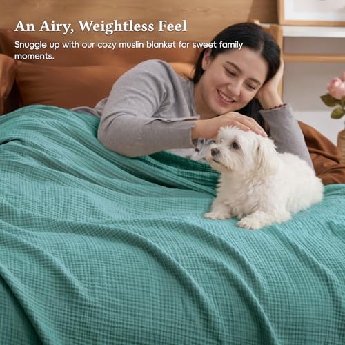 David's Home 100% Cotton Muslin Throw Blanket for College Dorm, 4-Layer Soft Breathable Lightweight Comfy Cozy Throw Guaze for Hot Sleepers, 3D Bubble Room Decor for Bed, Giftable, Teal, 50"x70" - color: Teal, size: Throw XL(50x70")