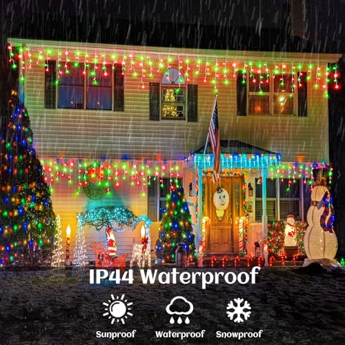 33ft Icicle Lights for Outside, Red and Green Christmas Lights Outdoor Indoor, 400 LED Twinkle String Lights with 75 Drops, Clear Wire Short Curtain Lights for Thanksgiving Room Home Wall Bedroom - color: Red and Green, size: 400LED/33ft