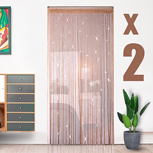 Hysenm 2 Pack 39 x 79 Inch String Curtains Door, Hippie Room Decor Beaded Curtains for Doorway, Closet Curtains, Room Divider Privacy Decor, Boho Home Decoration for Bedroom, Party, Champagne - color: Champagne