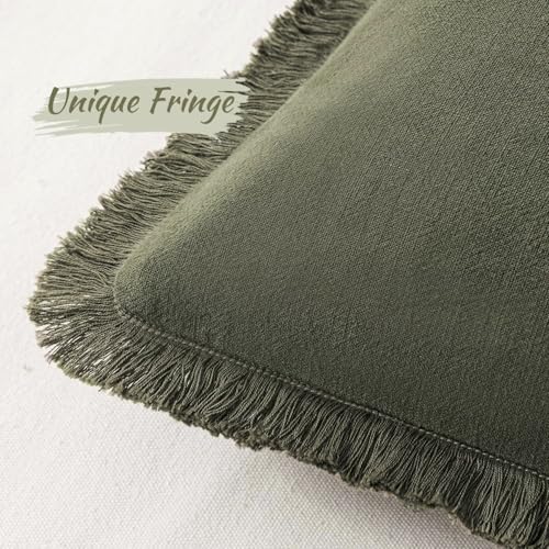MIULEE Decorative Throw Pillow Covers Neutral Linen Fringe Throw Pillows Set of 1 Olive Green Boho Farmhouse Cushion Covers for Couch Sofa Bed Living Room Spring Home Decor 14x36 Inch - color: Olive Green