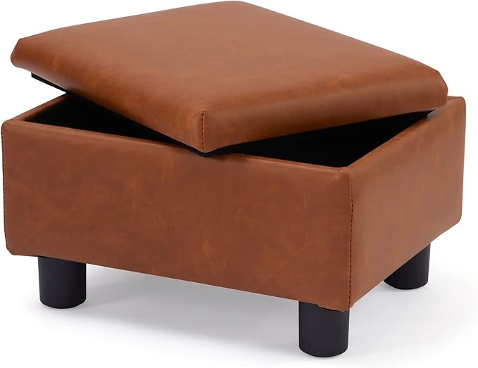 Small Foot Stool Under Desk Foot Stools Ottoman Footstool Foot Stools Small Footstools Foot Stool for Living Room Foot Rest 15" W x 12" D x 9.5" H Faux Leather Brown