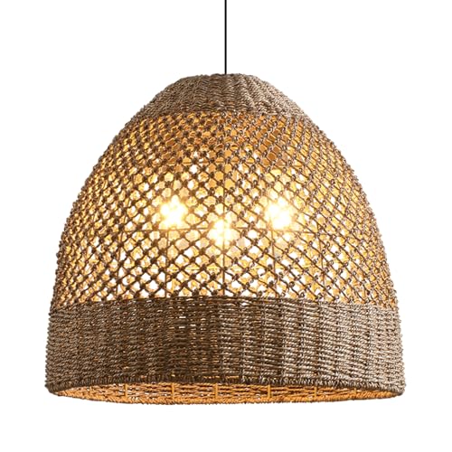 18.9" Large Rattan Chandelier,Rattan Pendant Lights Boho 3-Lights Wicker Hand-Woven Kitchen Island Pendant Lighting for Kitchen Islands Dining Rooms, - size: 3-Light 18.9 inch