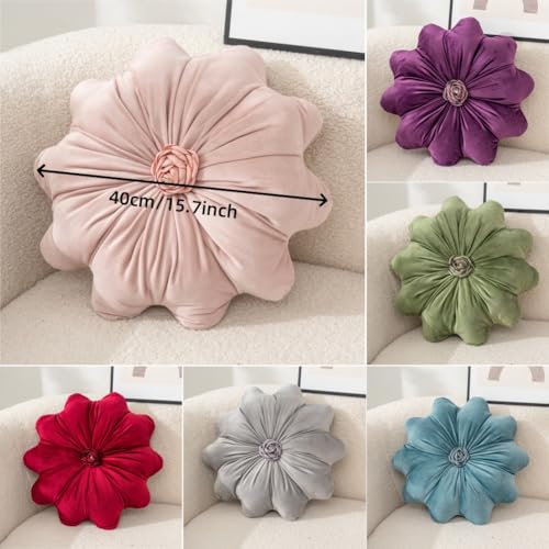 15.7 Inches Round Throw Pillows Velvet Flower Chair Cushion for Couch Sofa Chair Bed Home Decoration - color: Green